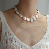 Natural Baroque Shaped Flat Pearl Necklace