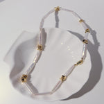 Metal Bean Strip Baroque Pearl Necklace