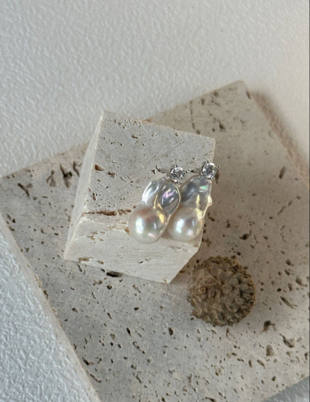 Baroque Pearl Zircon Stud Earrings