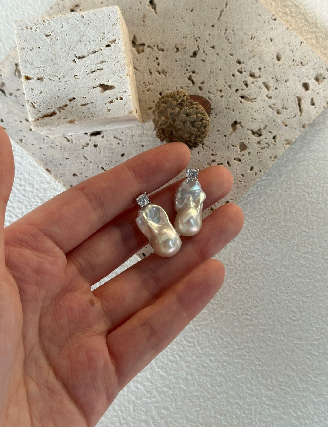 Baroque Pearl Zircon Stud Earrings