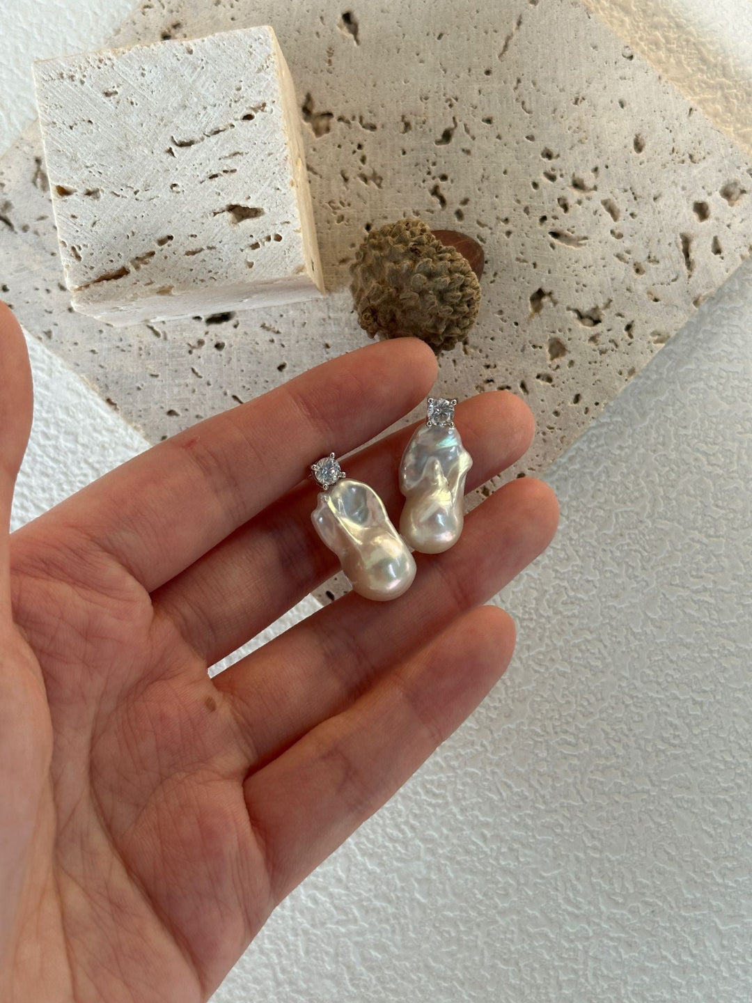 Baroque Pearl Zircon Stud Earrings