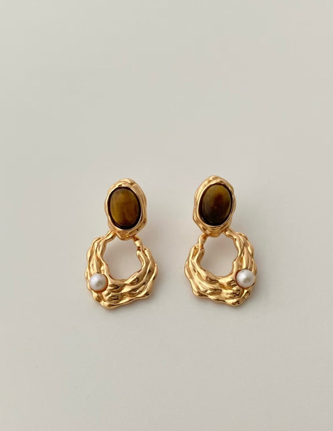Gembea Jewelry Tiger Eye Stone Pearl Earrings