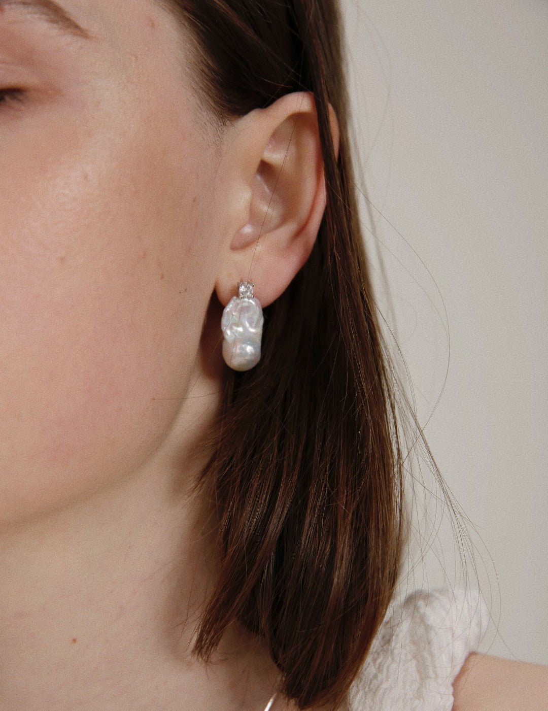 Gembea Jewelry Baroque Pearl Zircon Stud Earrings