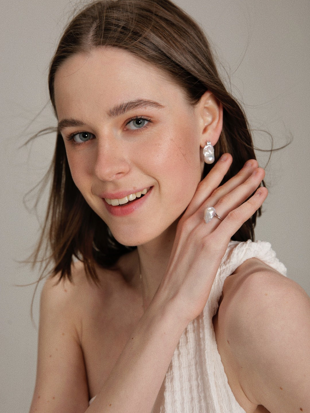 Gembea Jewelry Baroque Pearl Zircon Stud Earrings