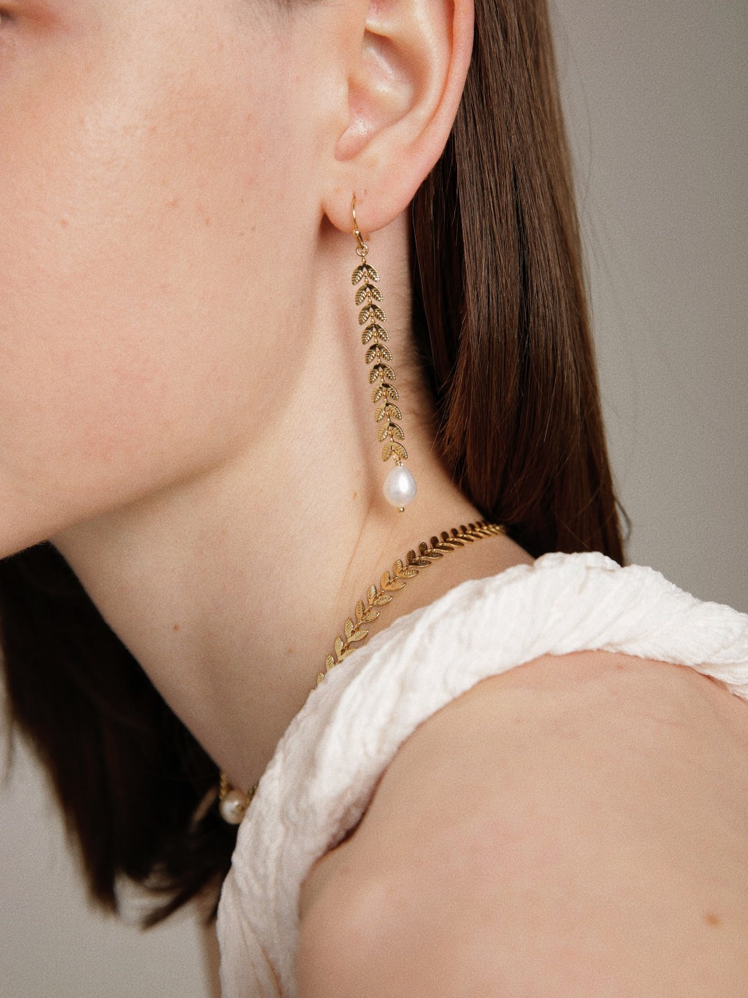 Gembea Jewelry Love and the City Leaf Pearl Earrings