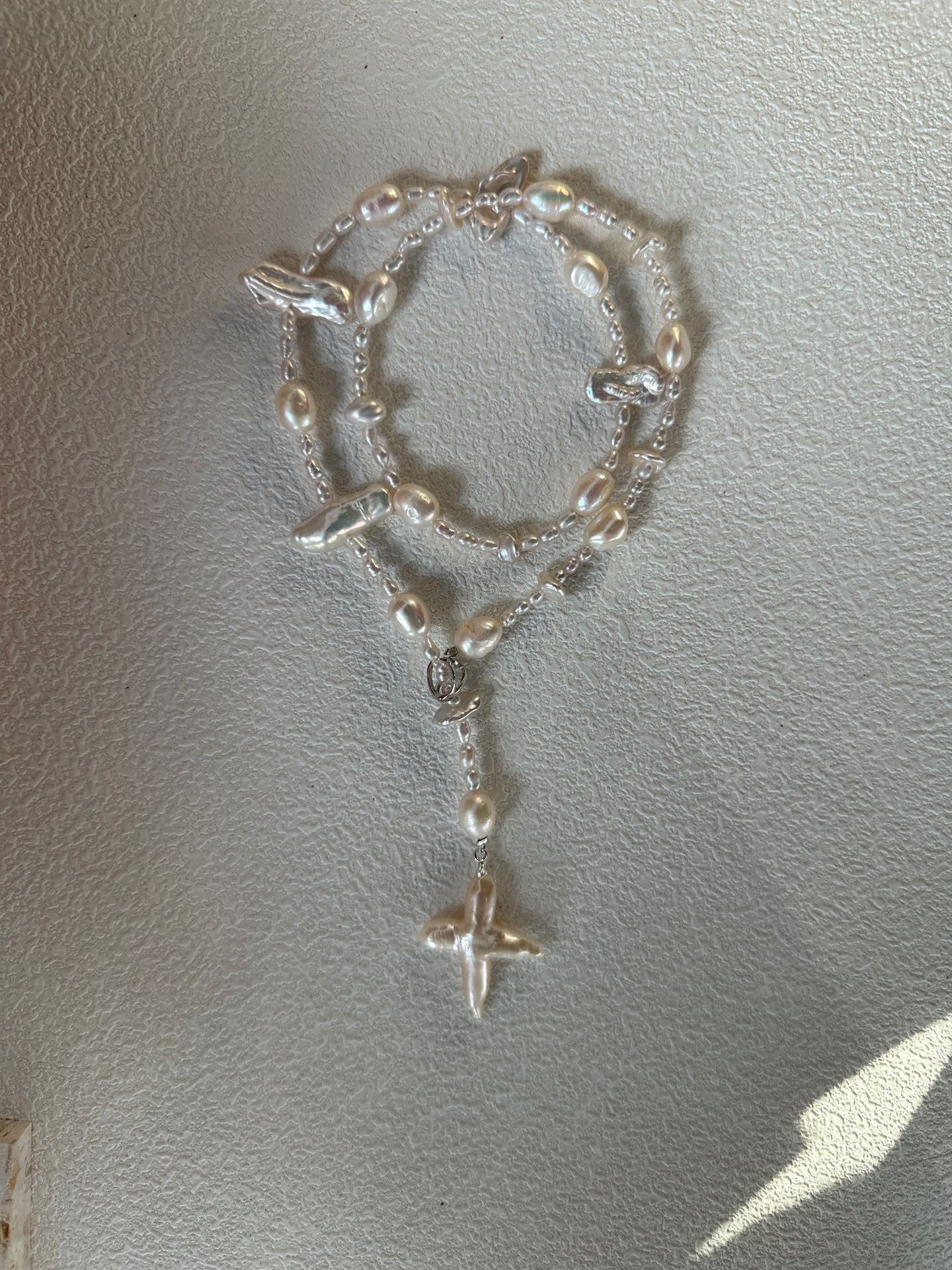 Gembea Jewelry Long Baroque Pearl Cross Necklace