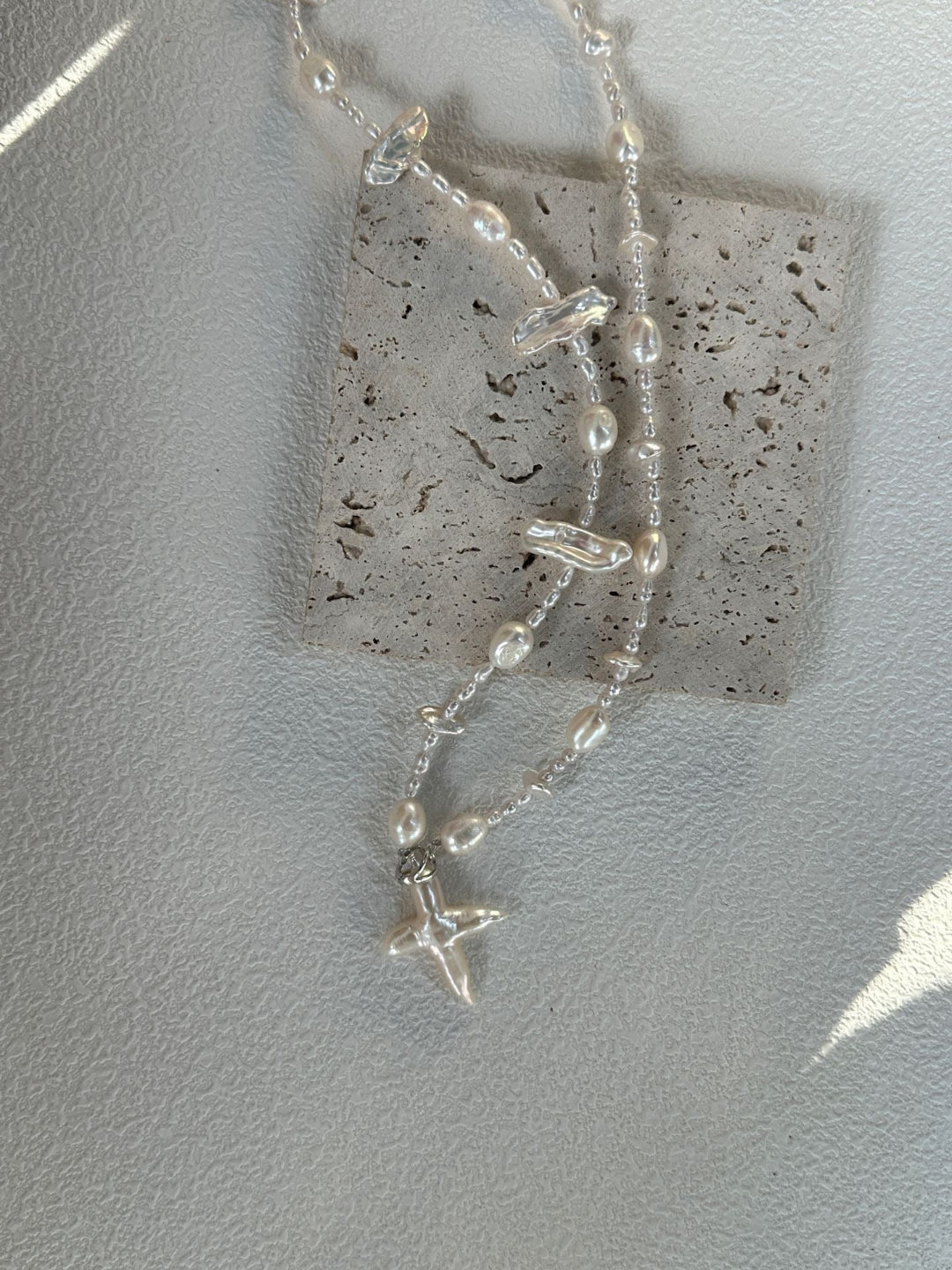 Gembea Jewelry Long Baroque Pearl Cross Necklace