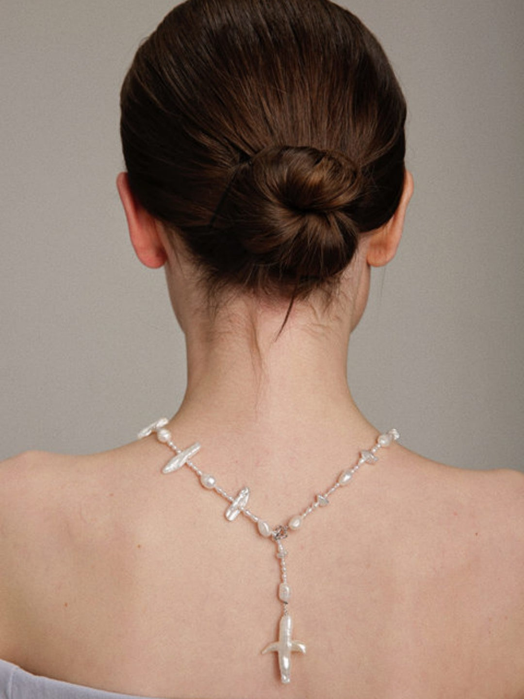 Gembea Jewelry Long Baroque Pearl Cross Necklace