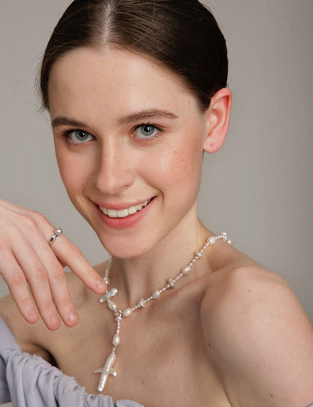 Gembea Jewelry Long Baroque Pearl Cross Necklace