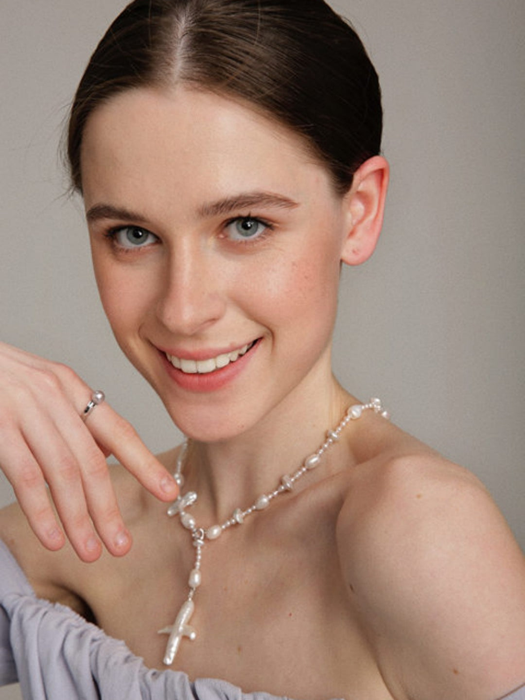 Gembea Jewelry Long Baroque Pearl Cross Necklace