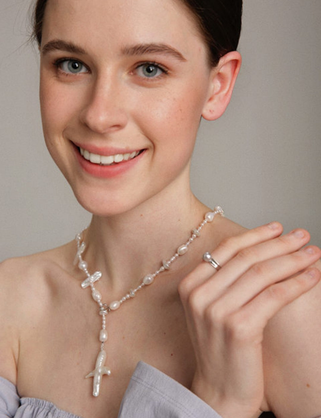 Gembea Jewelry Long Baroque Pearl Cross Necklace