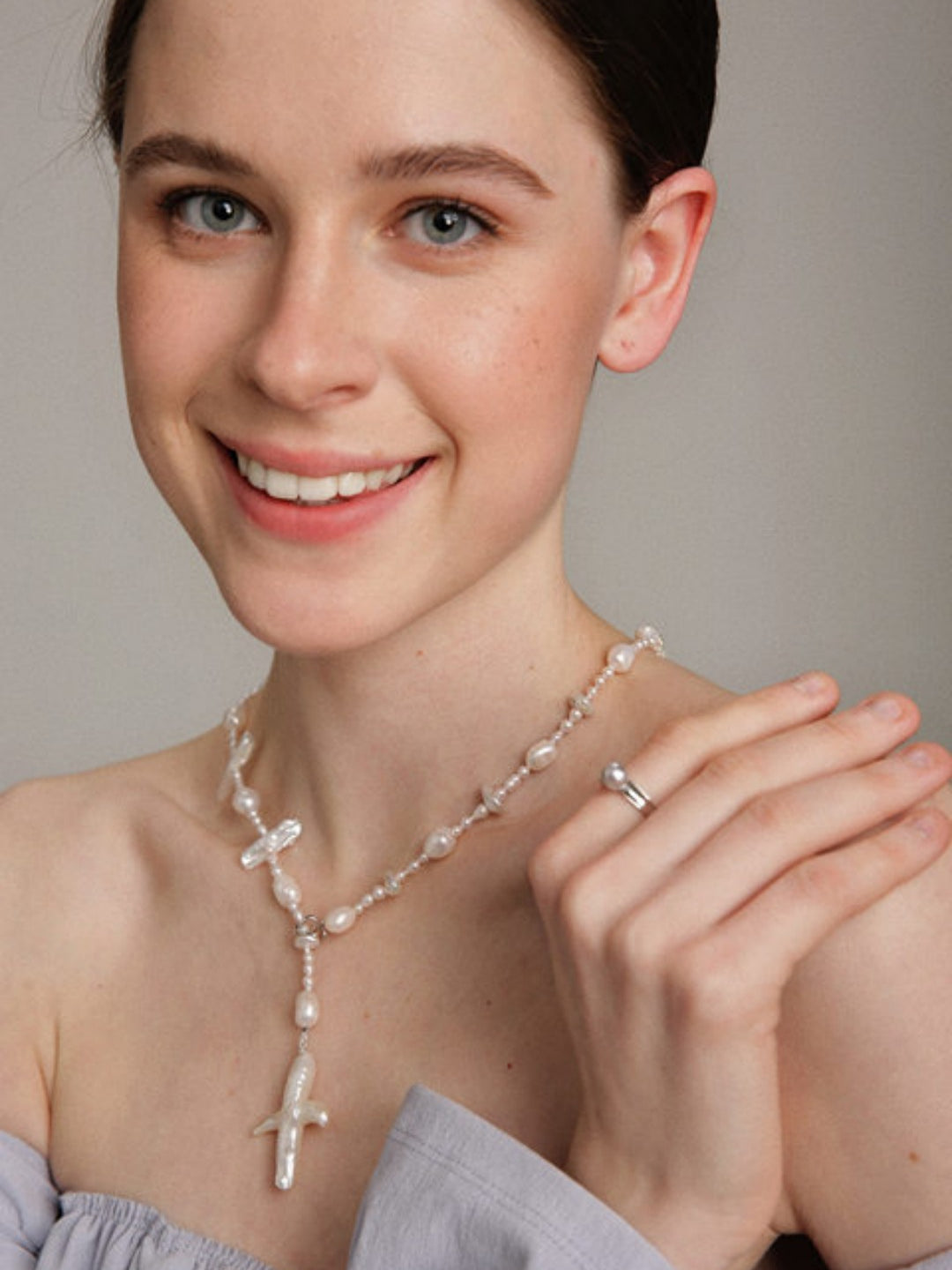 Gembea Jewelry Long Baroque Pearl Cross Necklace