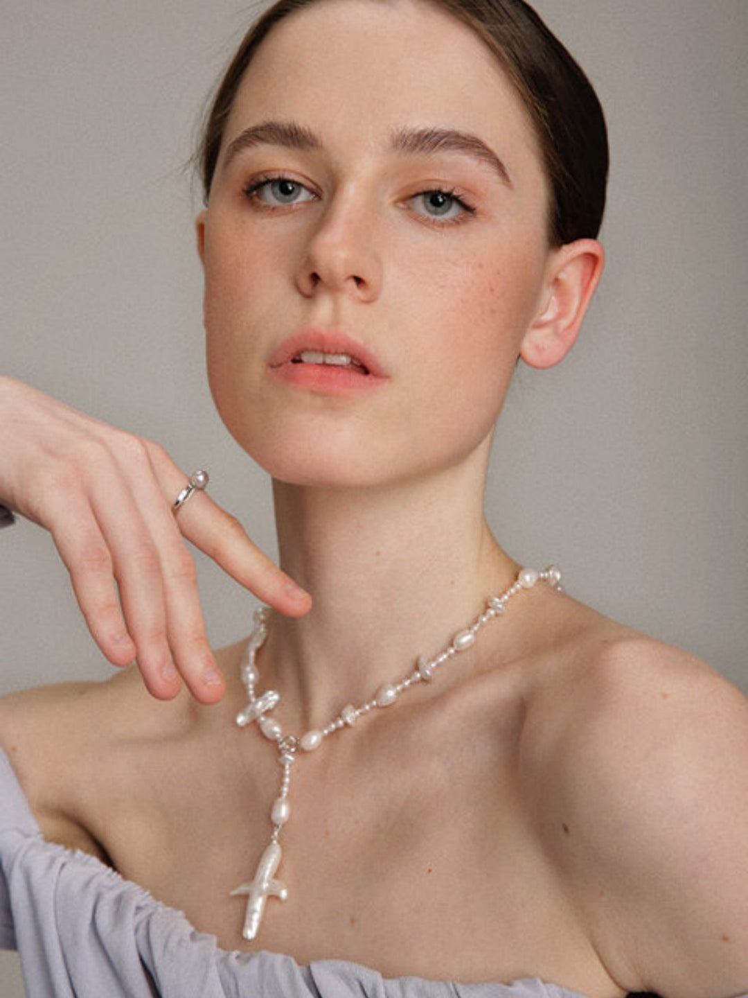 Gembea Jewelry Long Baroque Pearl Cross Necklace