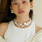 Large Petal Baroque Pearl Collarbone Choker Necklace