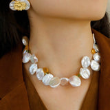 Large Petal Baroque Pearl Collarbone Choker Necklace