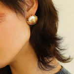 Vintage Metal Flowery Pearl Stud Earrings