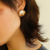 Vintage Metal Flowery Pearl Stud Earrings