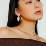 Wide Pearl Black Agate Hoop Earrings