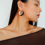 Wide Pearl Black Agate Hoop Earrings