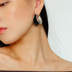 Wide Pearl Black Agate Hoop Earrings