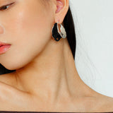 Wide Pearl Black Agate Hoop Earrings