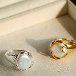 Natural Round Baroque Pearl Open Ring