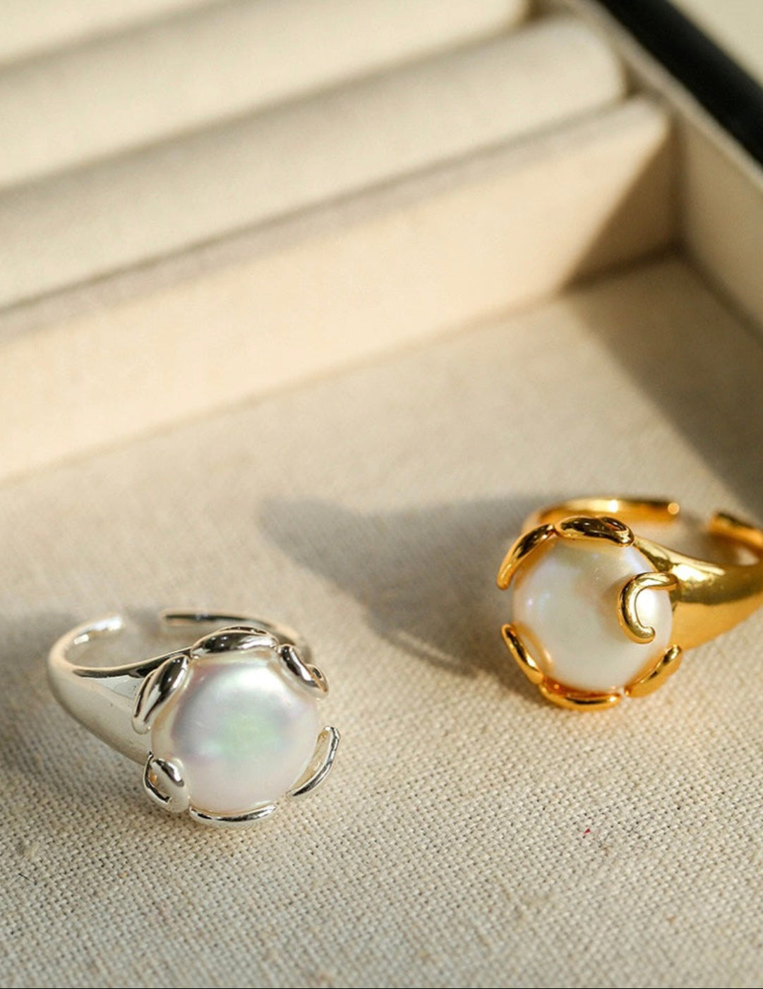 Natural Round Baroque Pearl Open Ring