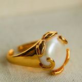 Natural Round Baroque Pearl Open Ring