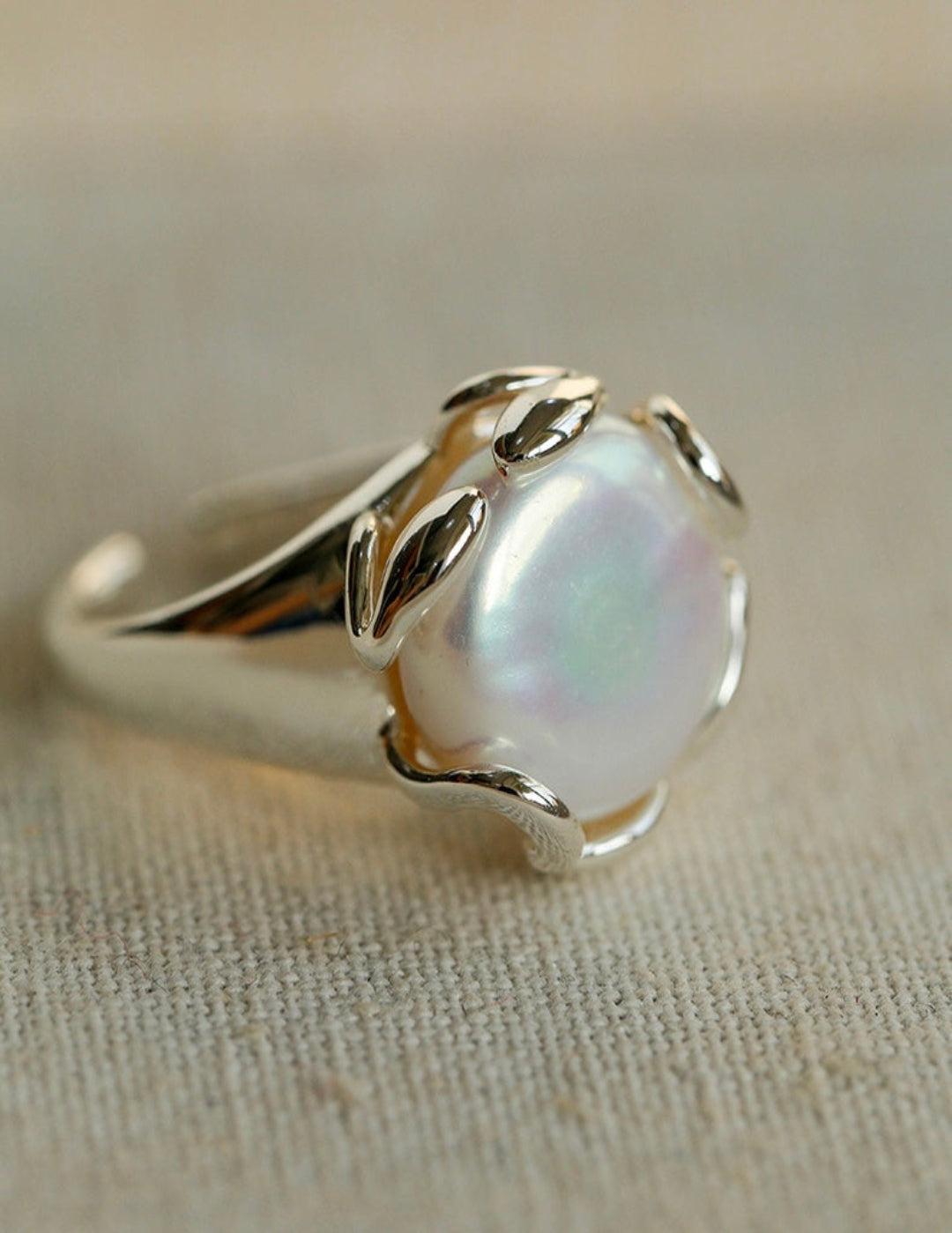 Natural Round Baroque Pearl Open Ring