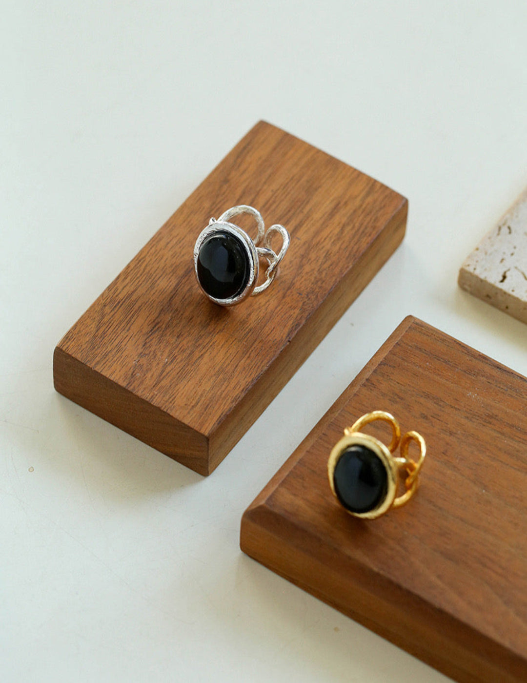 Oval Black Agate Gemstone Ring