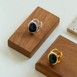 Oval Black Agate Gemstone Ring