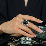 Oval Black Agate Gemstone Ring