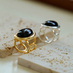 Oval Black Agate Gemstone Ring