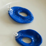 Geometric Oval Hollow Blue Enamel Earrings