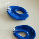 Geometric Oval Hollow Blue Enamel Earrings