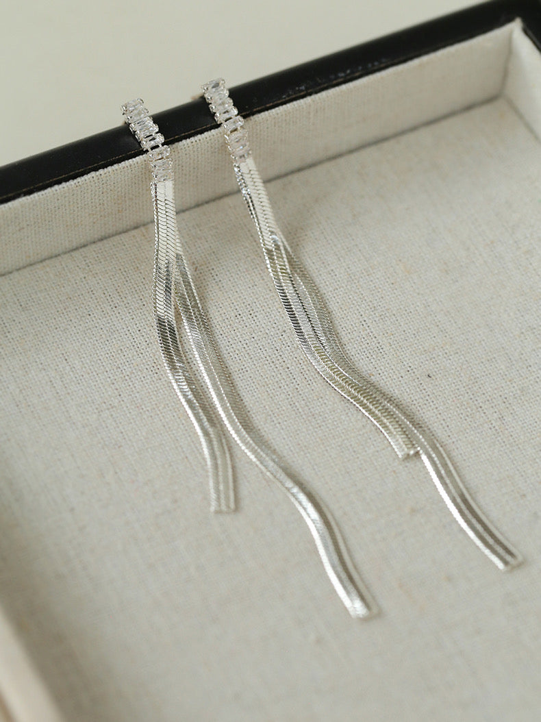 Zircon Metal Long Drop Earrings