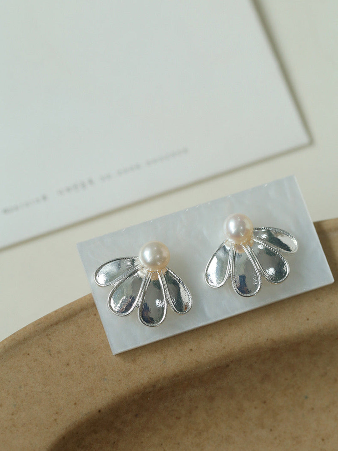 Elegant Natural Pearl Single Silver Flower Stud Earrings