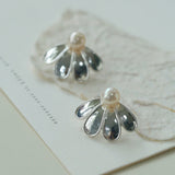 Elegant Natural Pearl Single Silver Flower Stud Earrings