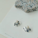 Elegant Natural Pearl Single Silver Flower Stud Earrings