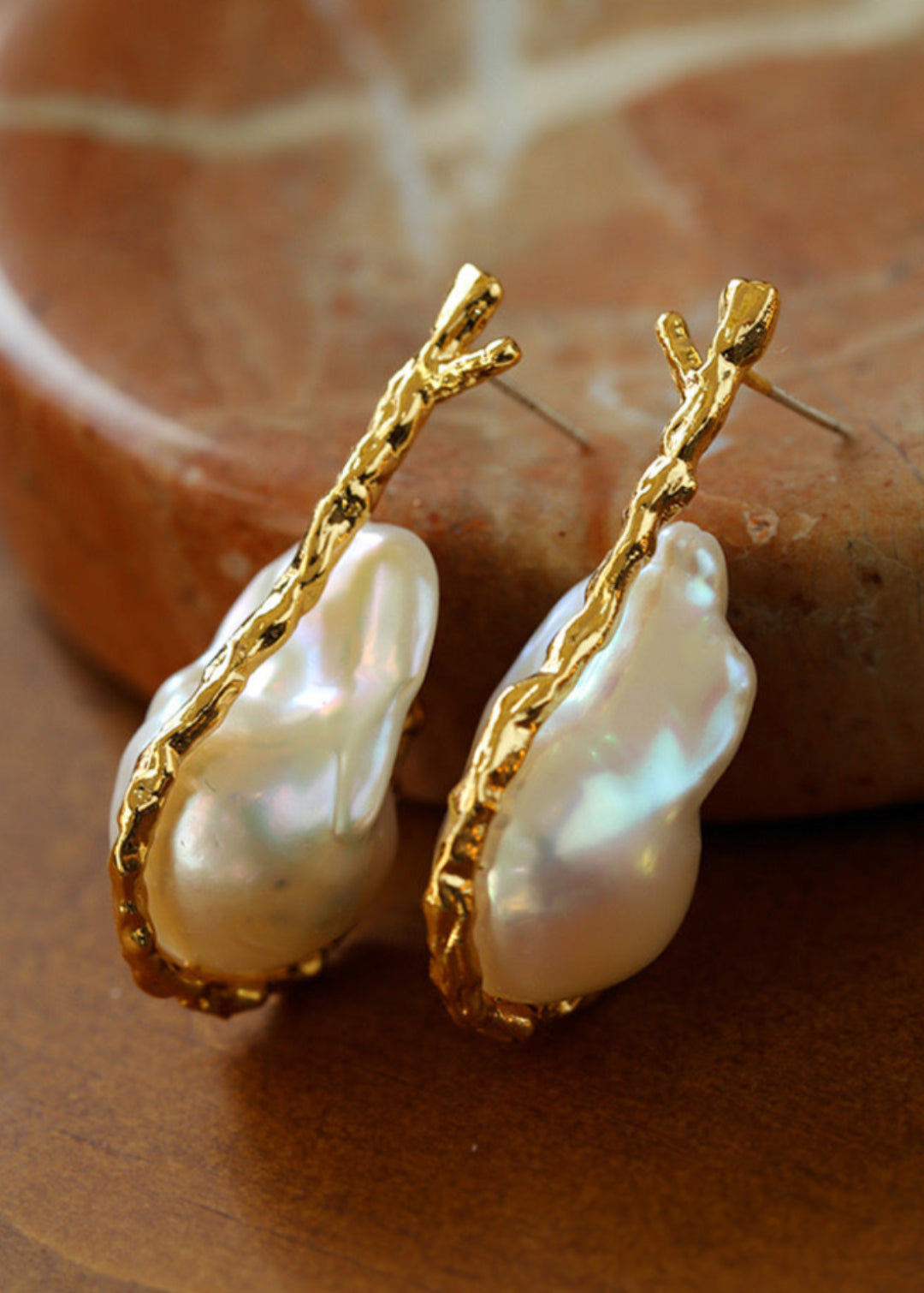 Golden Bough Natural Baroque Pearl Earrings