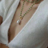 Baroque Pearl Green Agate Beaded Necklace