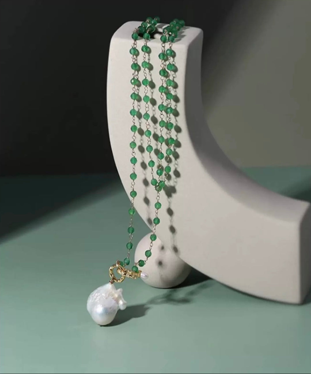 Baroque Pearl Green Agate Beaded Necklace