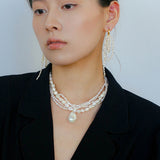 French Style Natural Pearl Baroque Multilayer Necklace