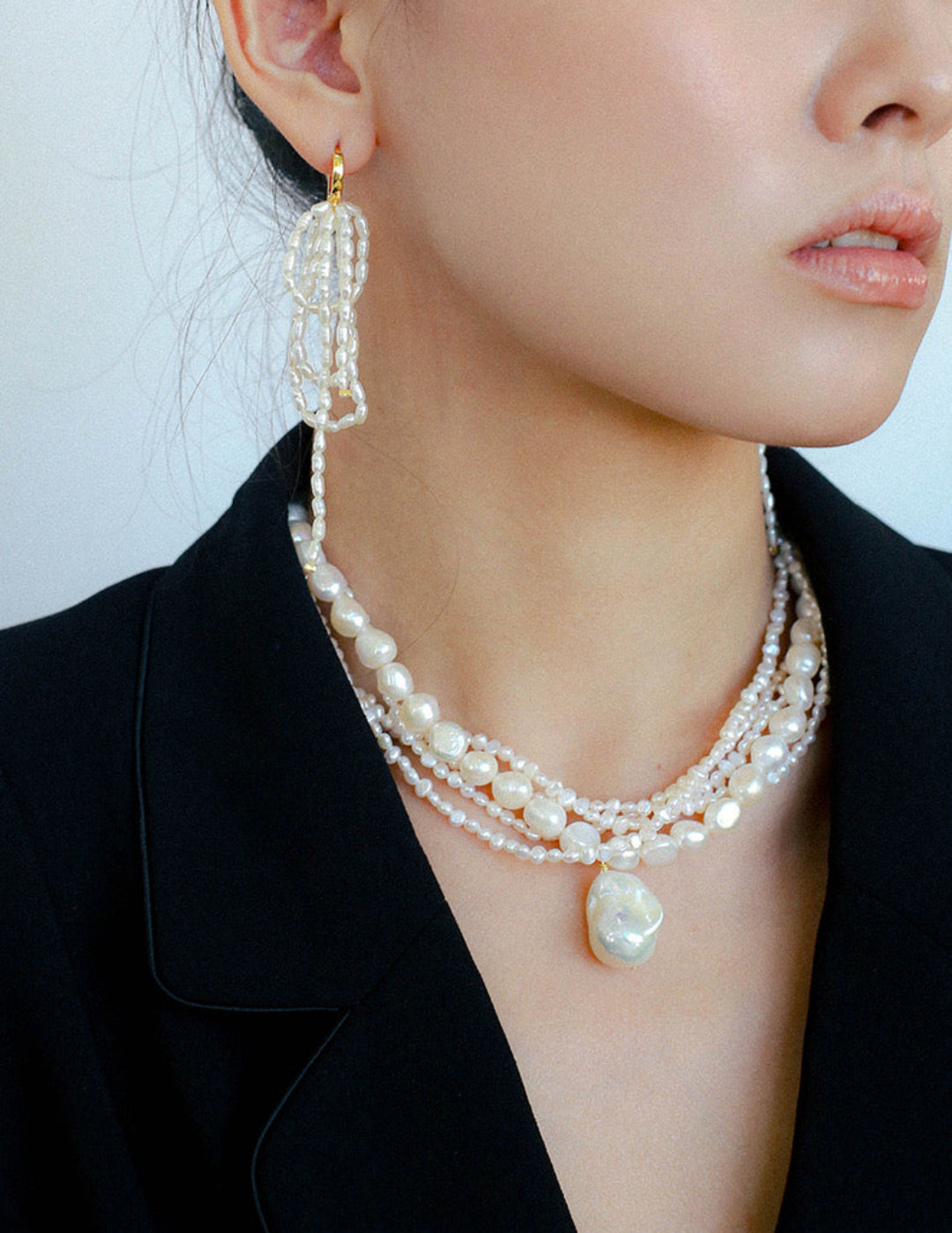 French Style Natural Pearl Baroque Multilayer Necklace