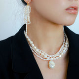 French Style Natural Pearl Baroque Multilayer Necklace