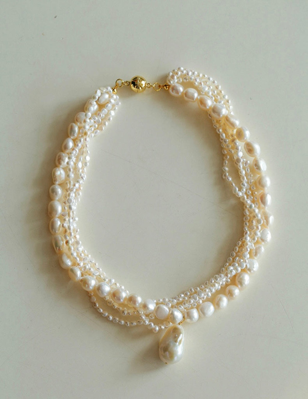 French Style Natural Pearl Baroque Multilayer Necklace