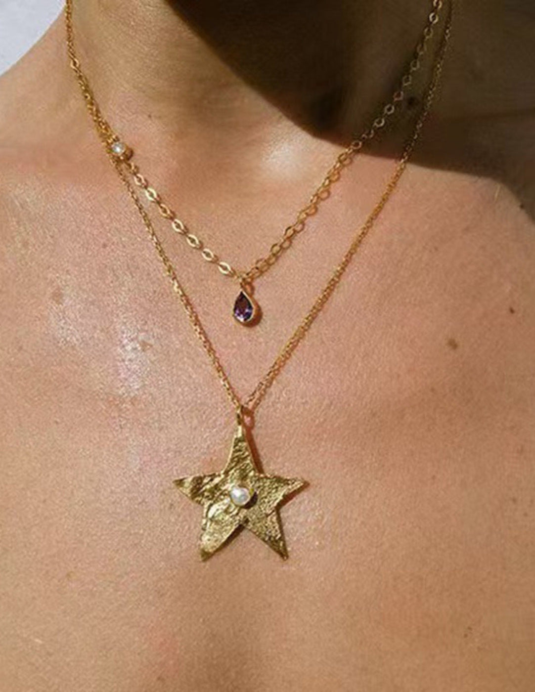 Dazzling Single Stars Necklace Gold Silver