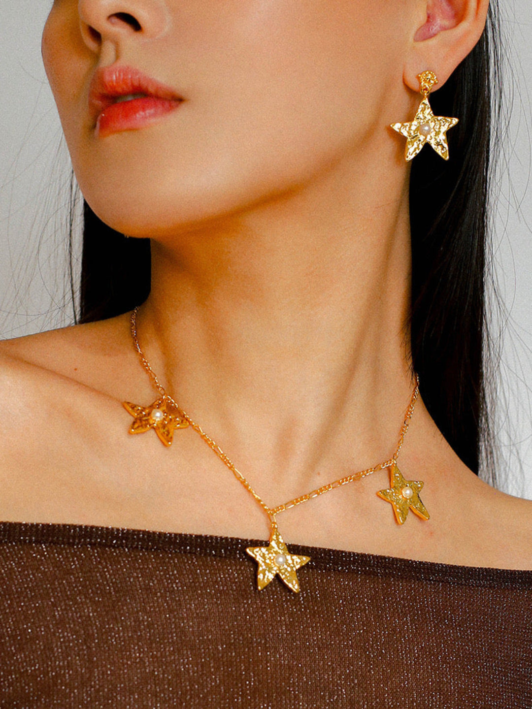 Dazzling Three Stars Necklace Gold Silver