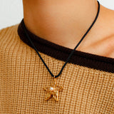 Dazzling Single Stars Black String Necklace