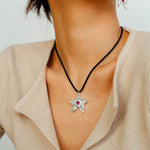 Dazzling Single Stars Black String Necklace